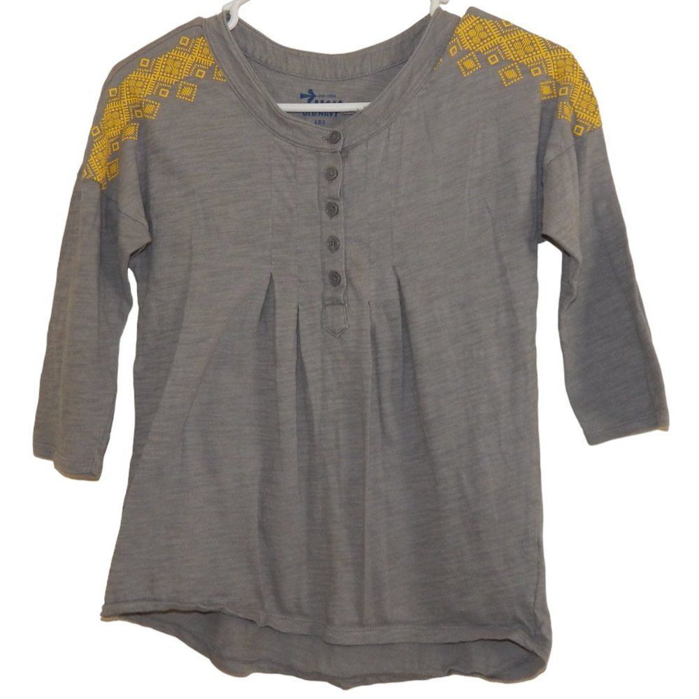 Old Navy Girls Large 10/12 Cinder Smoke Gray Boho Tunic Top 3/4 Sleeve Shirt